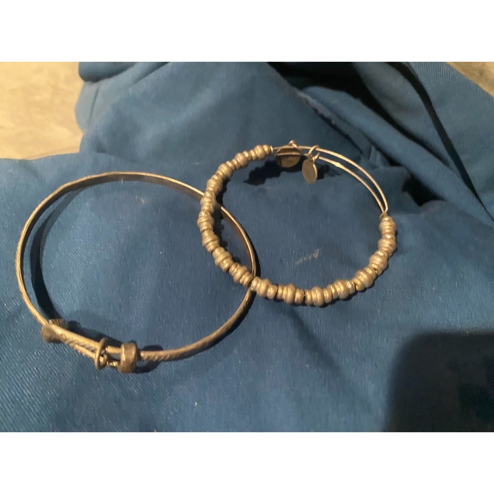 Alex and Ani Vintage 66 Canyon Bangles Lot of 2 Beaded Silver Tone Bracelets